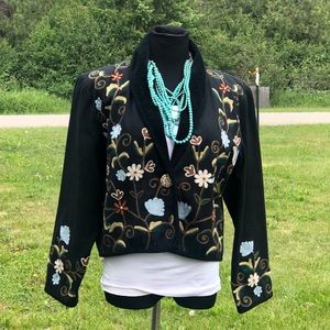 Black Jacket With Chain Embroidered Flowers